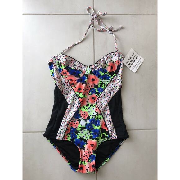 Shoshanna Color Block Retro Halter One Piece Swimsuit - Picture 1 of 8